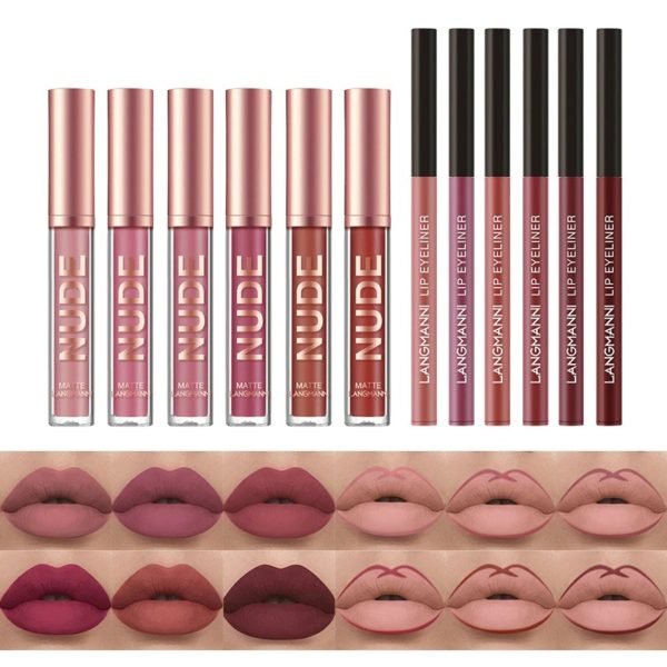 6+6 12Pcs Lip Liner Lipgloss Set Velvet Matte Lip Tint Nude Waterproof Long Lasting Lip Pencil Smooth Women Sexy Beauty Cosmetic